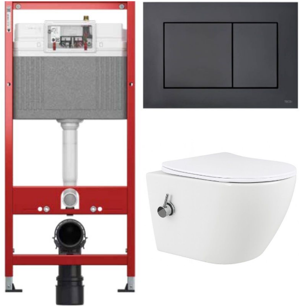 Комплект: инсталляция TECEbase kit 9400414 с черной кнопкой и подвесным унитазом Amore di Mare Lenza Tornado Bidet P252-XT